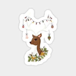 Holiday Deer with Decorations in Blush Pink Sticker